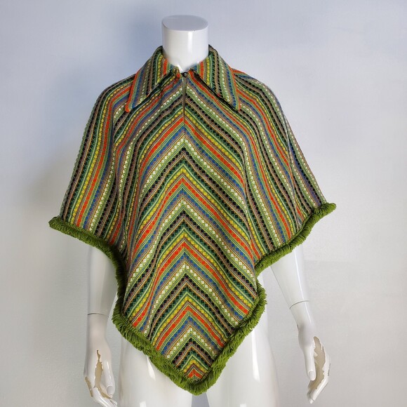 Vintage Jackets & Blazers - Vintage 70's Green Striped Poncho